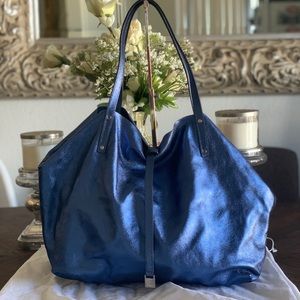 Tiffany and Co Blue suede+metallic tote with pouch